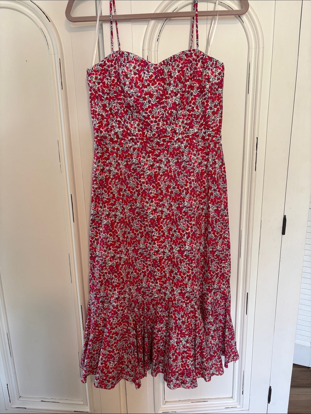 J. Crew Red Floral Spaghetti-Strap Midi Dress